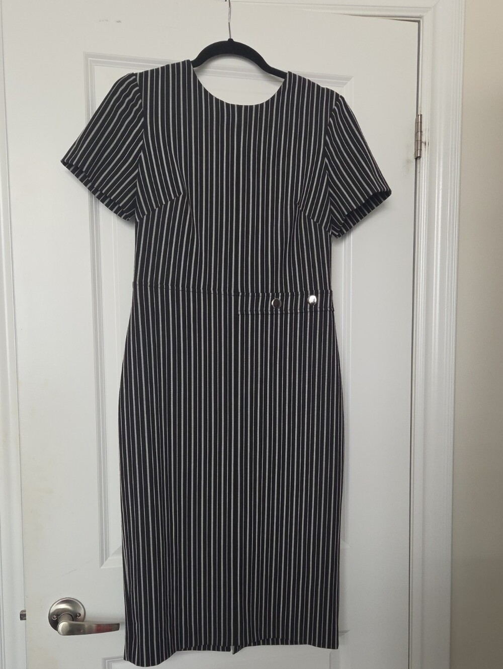 Banana Republic Black and White Pinstripe Midi Dress - Weighted Fabric
